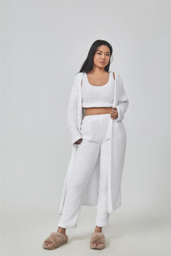 Cozy Pajama Set, 3 Piece Lounge Set, Cute Loungewear, Warm Suit Sets, Matching Set, Lounge Set, 3 Piece Pant Sets, Women Winter DressCozy Pajama Set, 3 Piece Lounge Set, Cute Loungewear, Warm Suit Sets, Overview:


 Be a lounge queen in this Soft And Fluffy 3 Piece Set!
 
 Crop top features front &amp; back scoop neckline with slim straps
 
 Pants features elastic wCosmikCartShopper