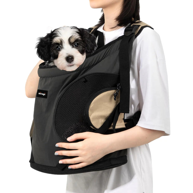 NATUYA Dog Front Carrier Pet Carrier Front-Pack for Small Dog Puppy Cat Travel Hiking Waterproof Lightweight Pet Bag Padded Bottom Mat & Zip Pockets (Black)