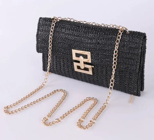 Women's Chain Flap Screw Lock Straw Bag CosmikCart